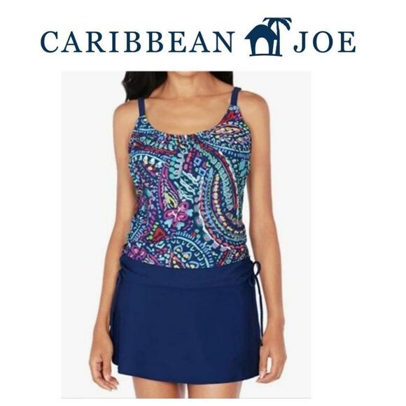 Caribbean Joe Women's Side Tie Blouson Tankini classic cut hipster